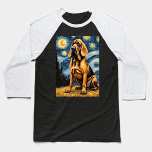 Bloodhound Dog Breed Painting in a Van Gogh Starry Night Art Style Baseball T-Shirt